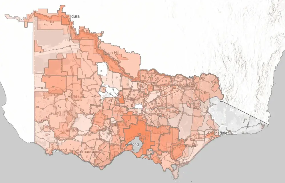 Coverage map showing where Vicmap elevation data is available across Victoria