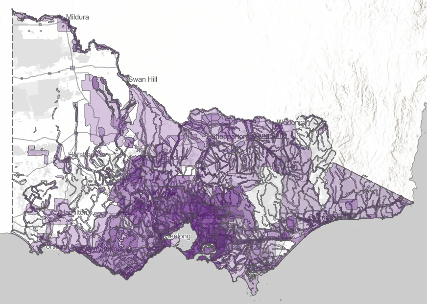 Vicmap elevation and LiDAR data coverage across Victoria